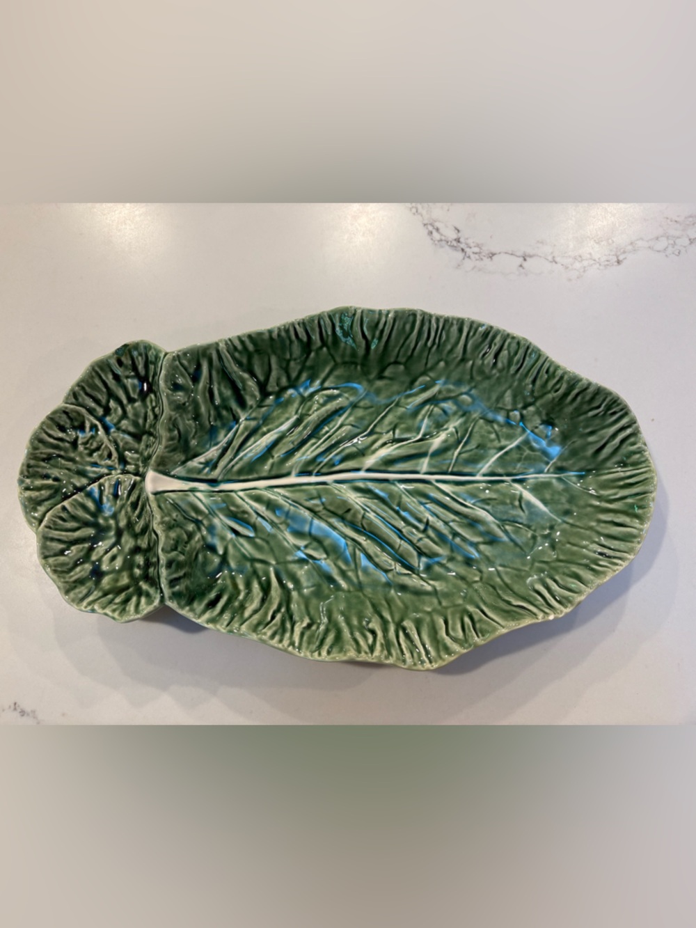 VTG Bordallo Pinheiro Green Cabbage Chip Dip Divided Large Serving Platter Tray